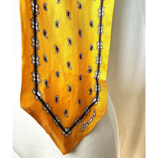 BurmelBurmel Vintage Silk Blend Skinny Rectangular Scarf Yellow Paisley 5”x 40” - Black Dog Vintage