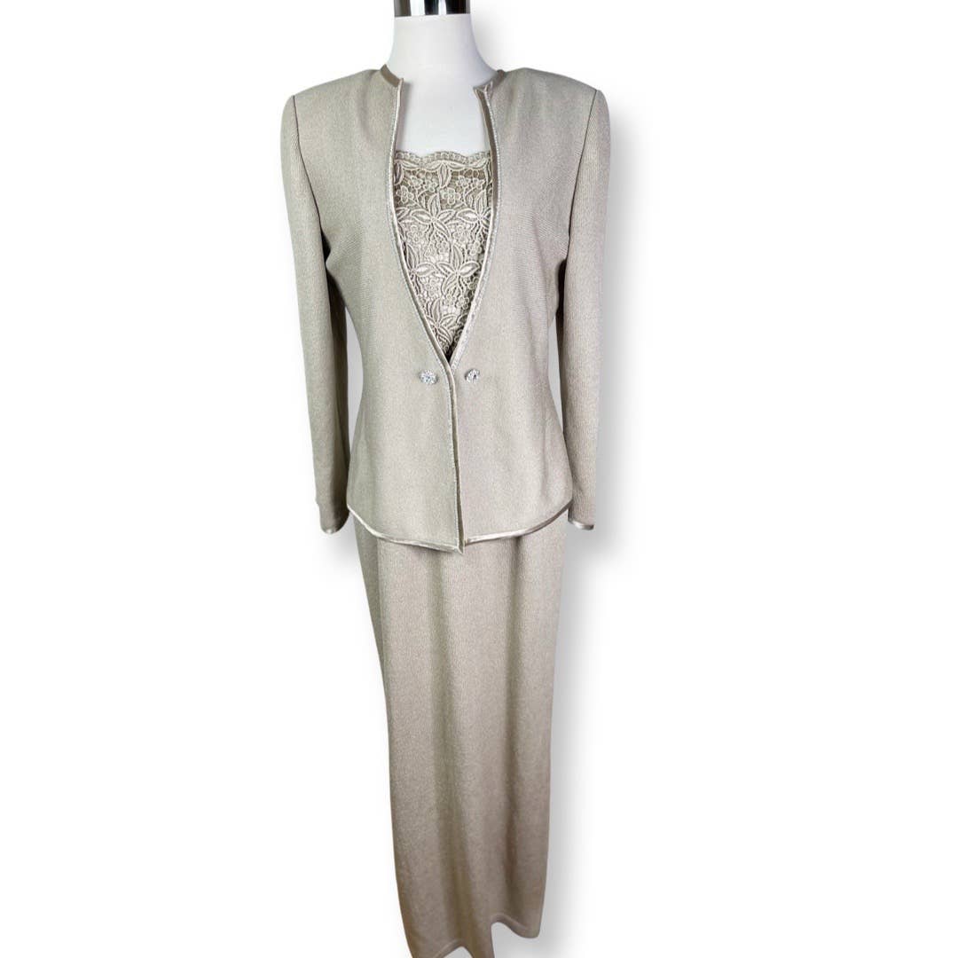 CacheVintage Cache Knit Maxi Dress With Matching Embellished Blazer/Jacket Size M - Black Dog Vintage
