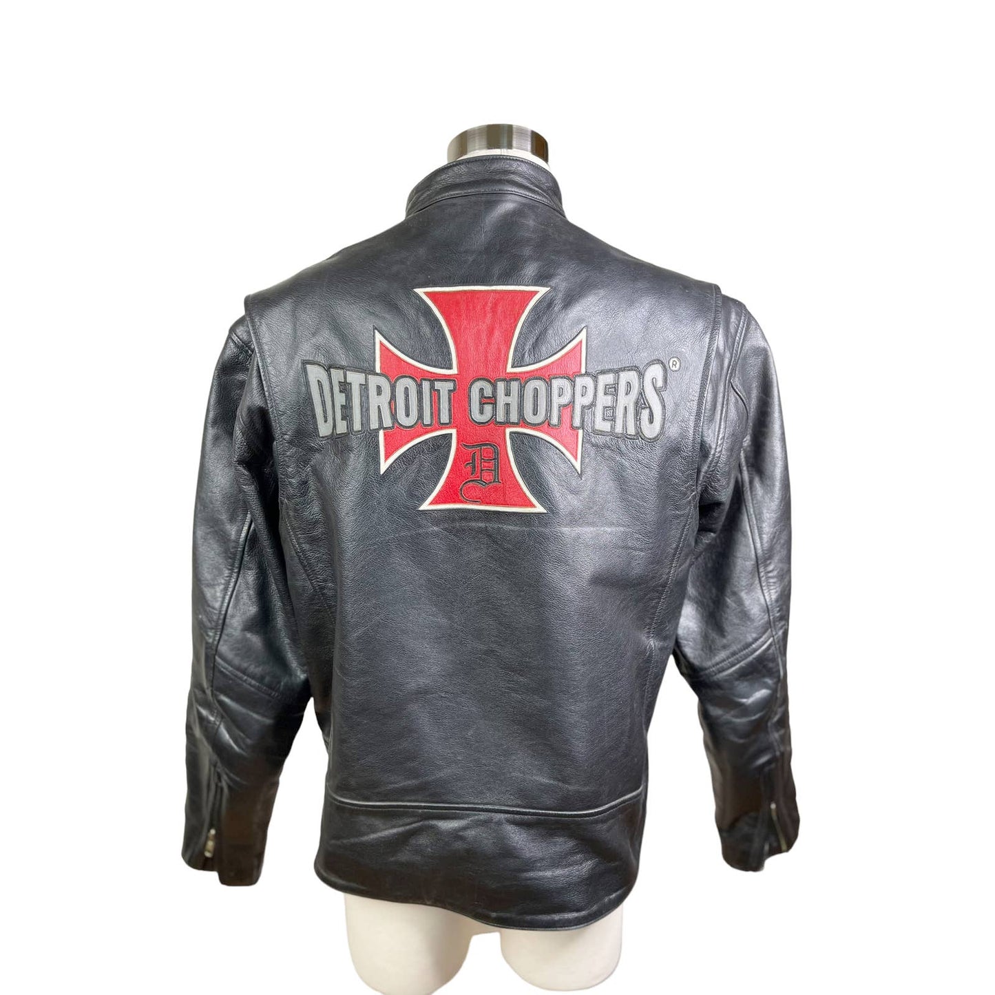 detroit choppersDetroit Choppers Mens Motorcycle Jacket Black Leather Iconic D Templar Cross - Black Dog Vintage