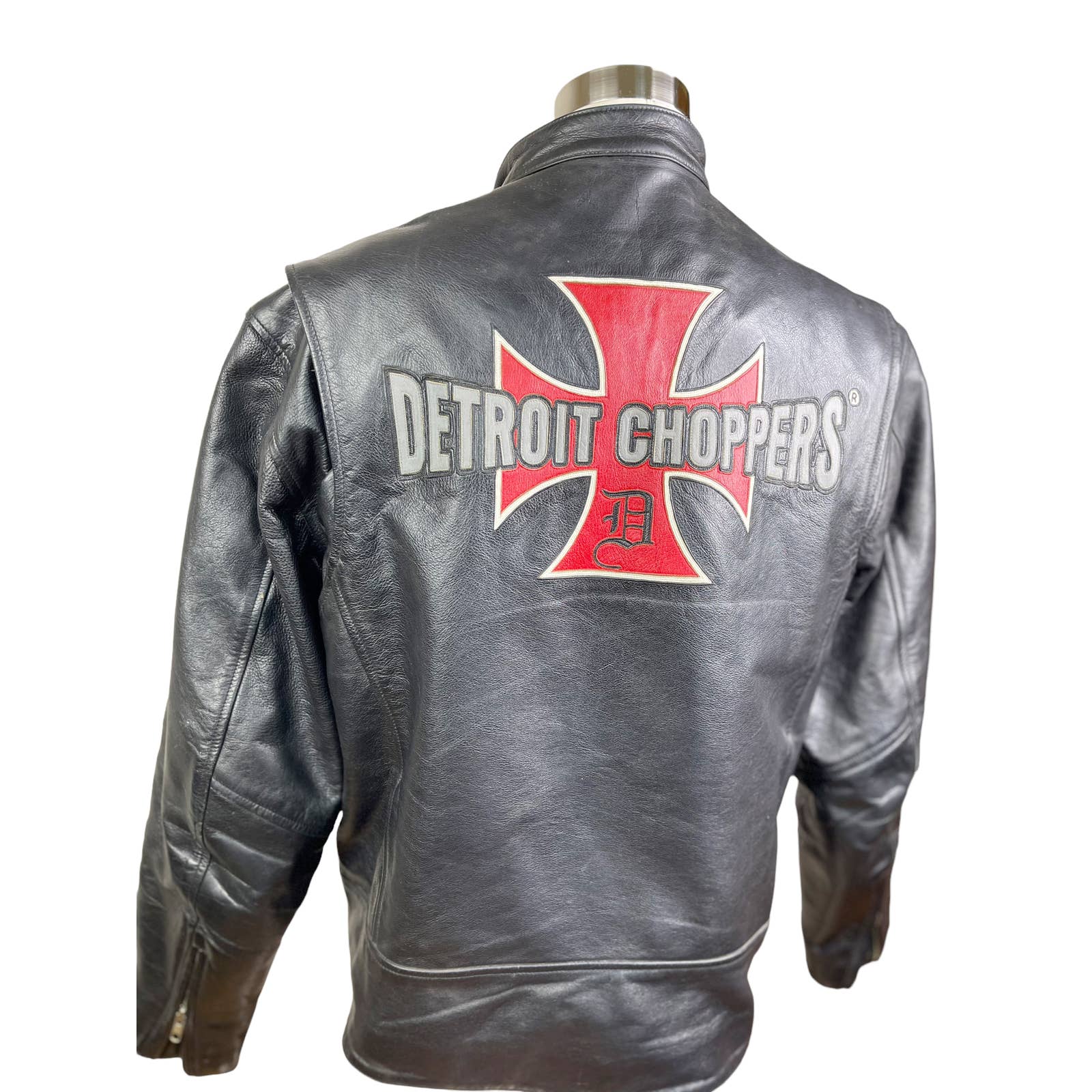 detroit choppersDetroit Choppers Mens Motorcycle Jacket Black Leather Iconic D Templar Cross - Black Dog Vintage