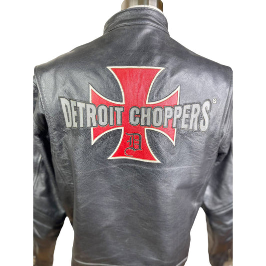 detroit choppersDetroit Choppers Mens Motorcycle Jacket Black Leather Iconic D Templar Cross - Black Dog Vintage