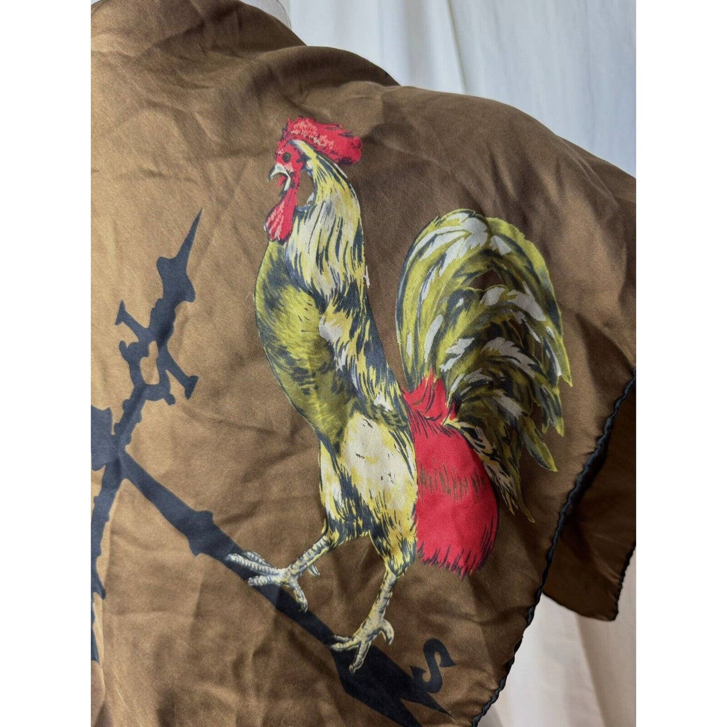 EchoEcho Vintage Weathervane 100% Silk - Rooster - Made In Italy Square Scarf 30x30 - Black Dog Vintage