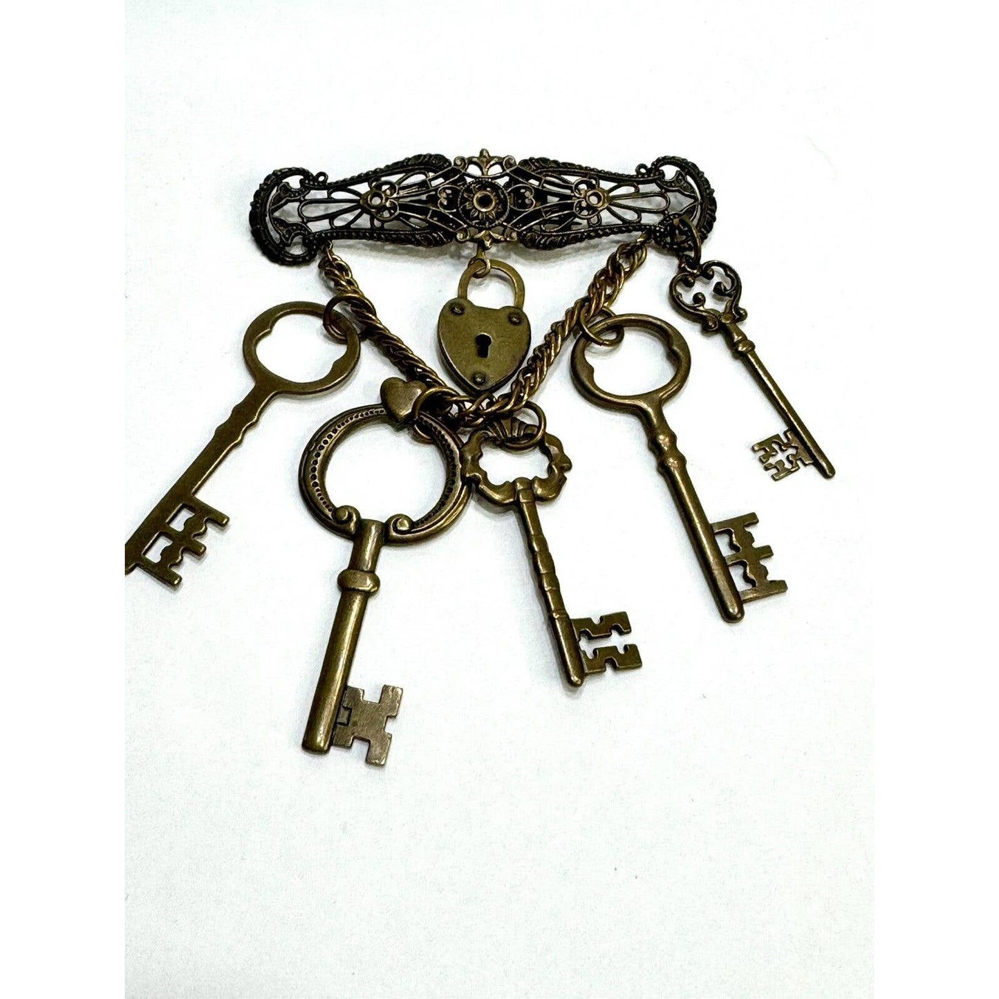 Jan MichaelsSteampunk Keys To My Heart Dangle Brooch Pin by Jan Michaels - Black Dog Vintage