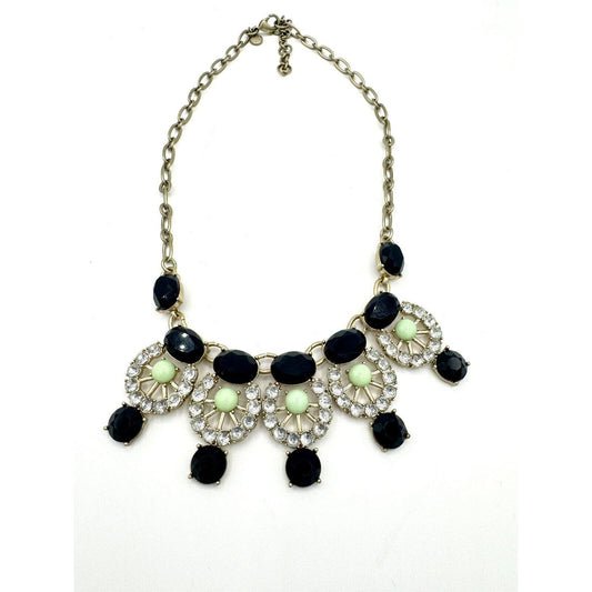 J.CrewJ Crew Navy Blue, Green And Crystal Rhinestone Bib 5 Station Statement Necklace - Black Dog Vintage