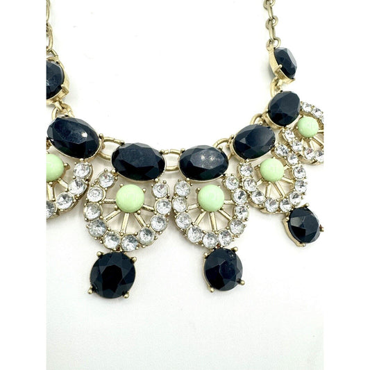 J.CrewJ Crew Navy Blue, Green And Crystal Rhinestone Bib 5 Station Statement Necklace - Black Dog Vintage