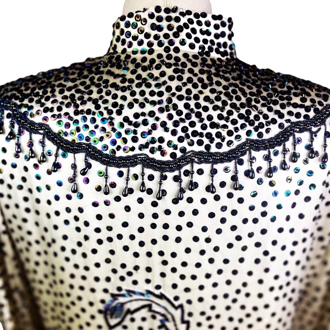 Jenny LewisJenny Lewis Silk Jacket Embroidered Beaded and Sequined In Iridescent Deep Blue - Black Dog Vintage