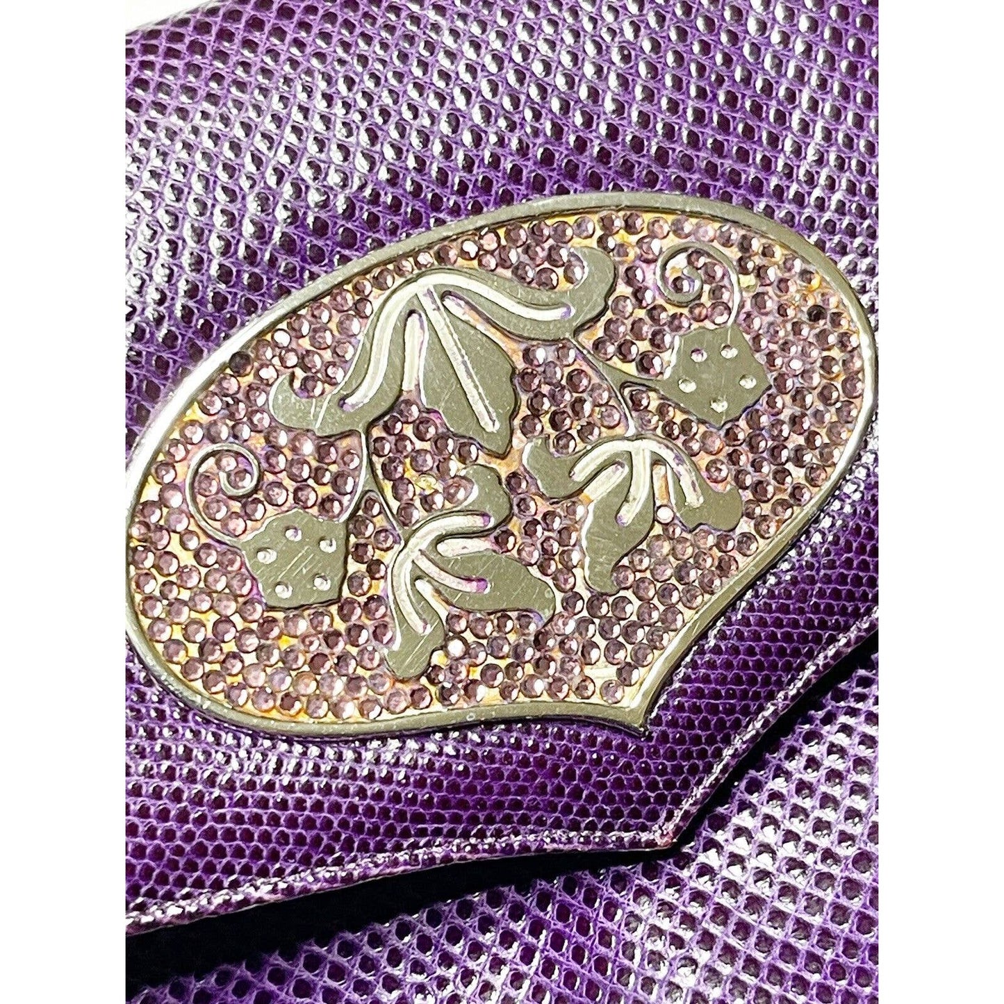 Judith LeiberJudith Leiber Vintage Purple Lizard Rhinestone Handbag Purse Clutch Silvertone - Black Dog Vintage