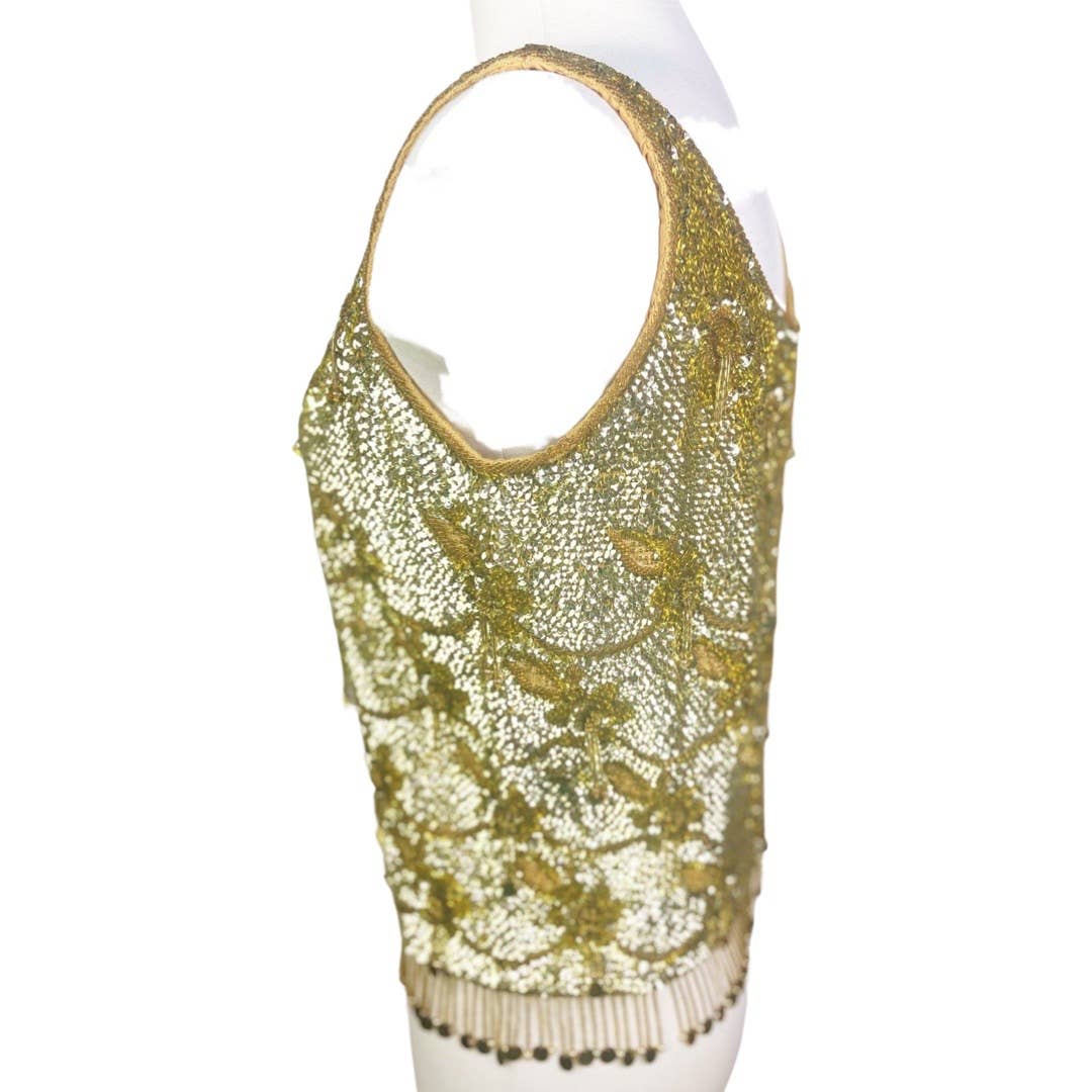 Mai Jacob1960's Gold Fully Sequined and Beaded Sleeveless Knit Camisole Sweater Top - Black Dog Vintage