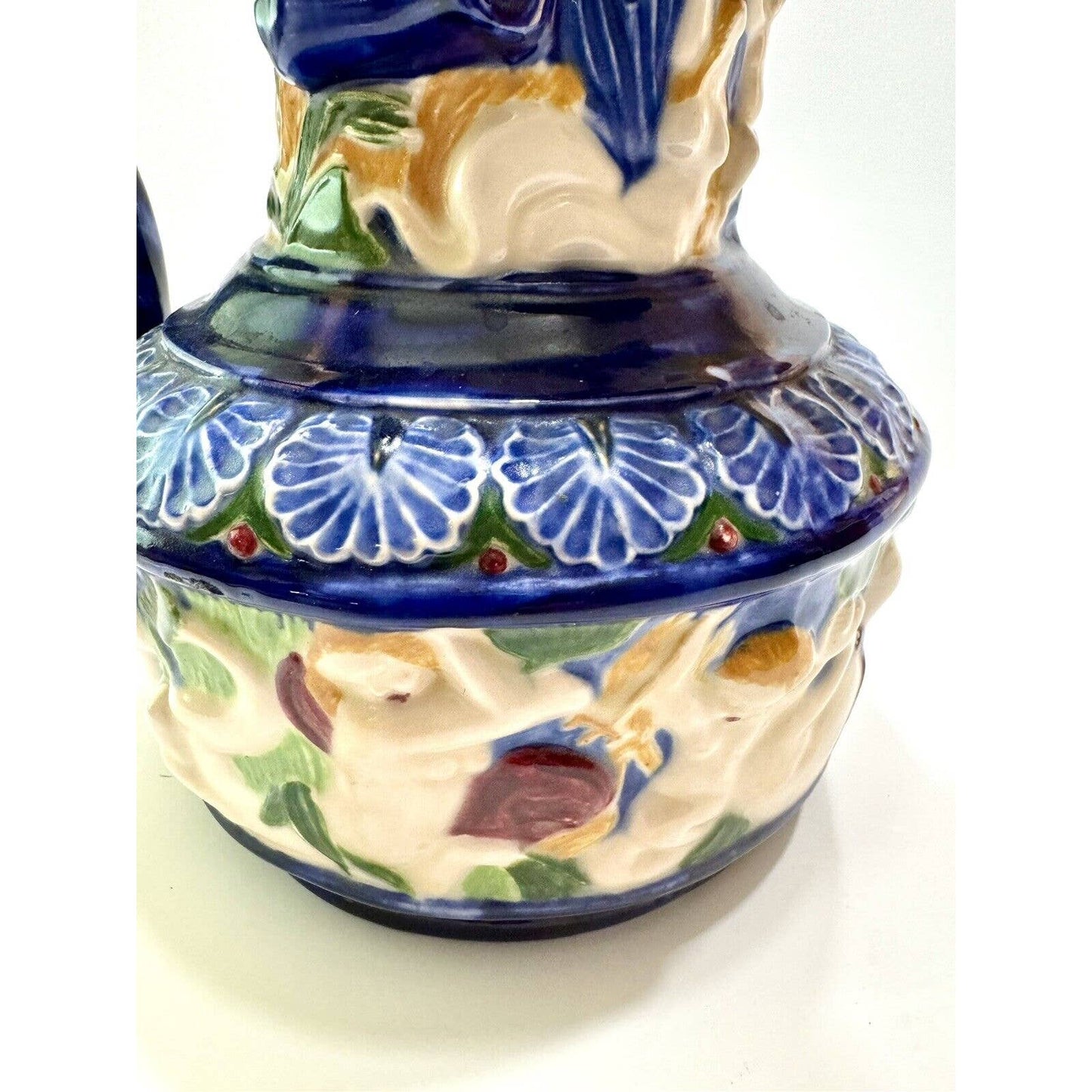 MajolicaCherub Mermaid Merman Majolica Style Ceramic Vintage Pitcher Signed See Photos - Black Dog Vintage