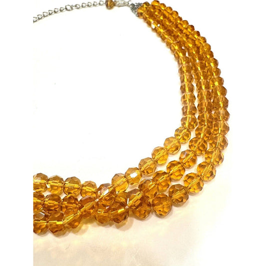 Michele JosephTriple Strand Amber Faceted Crystal Necklace NWT 12-15” - Black Dog Vintage