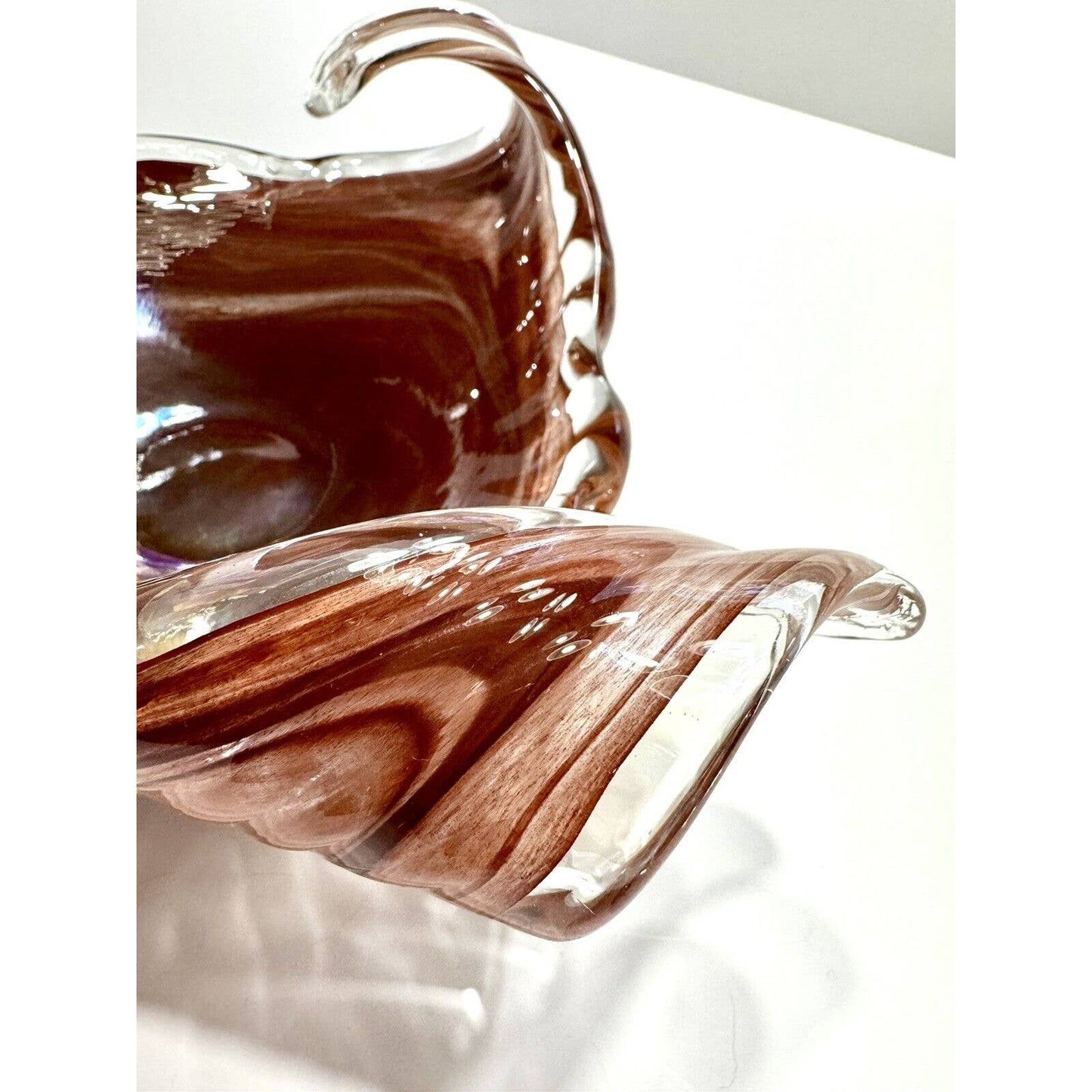 MuranoMurano Style Clear Iridescent Orange Art Glass Freeform Bowl - One Of A Kind! - Black Dog Vintage
