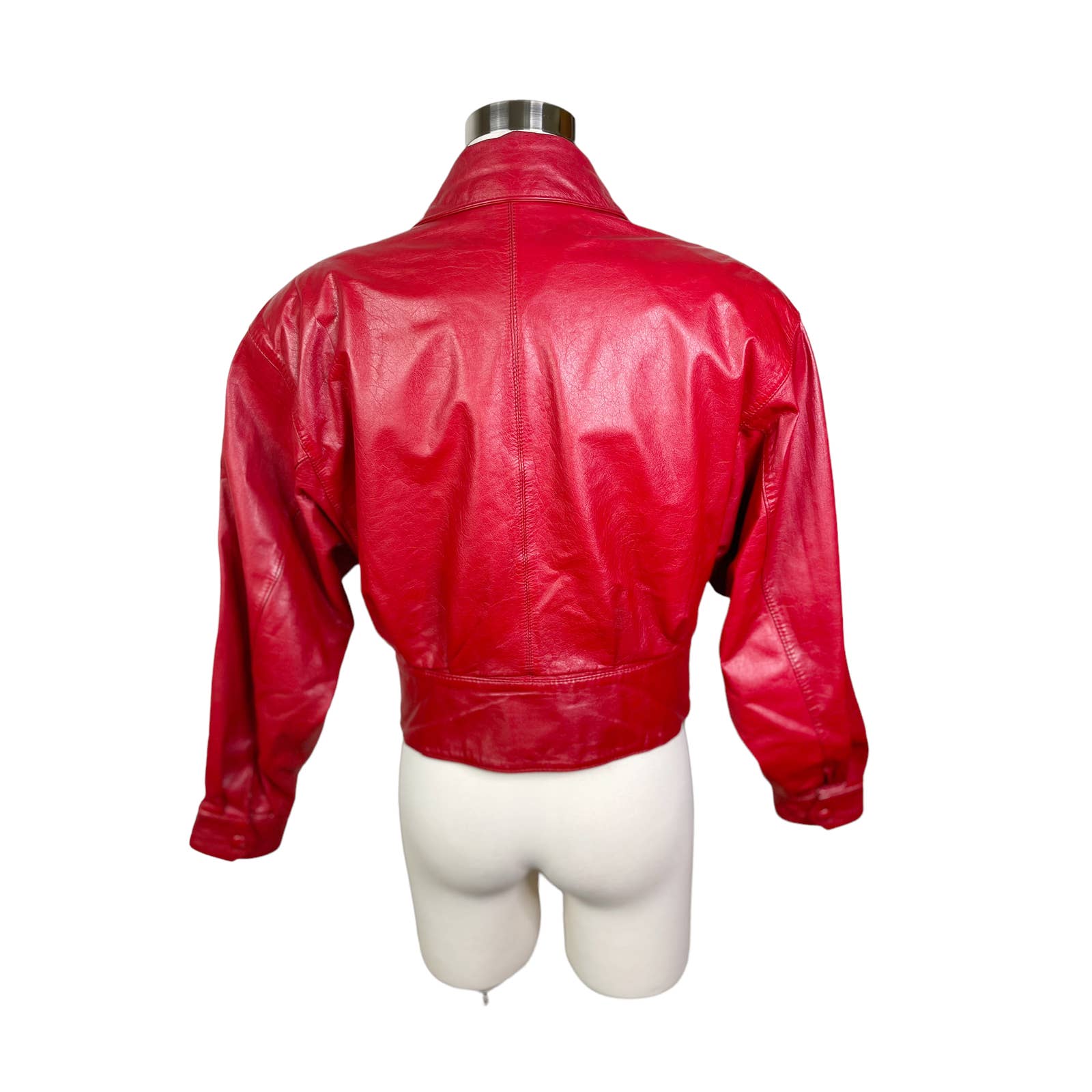 pelle cuirVintage 1980's Red Leather Cropped Pelle Cuir Moto Jacket - Lined - Size M - Black Dog Vintage