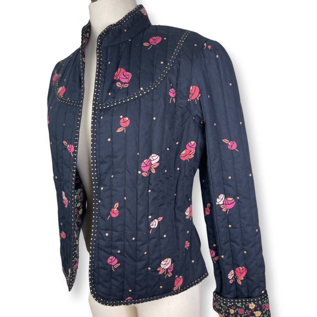 PersamenVintage Deadstock Persaman New York Quilted Jacket - Vera Bradley Style - Floral - Black Dog Vintage