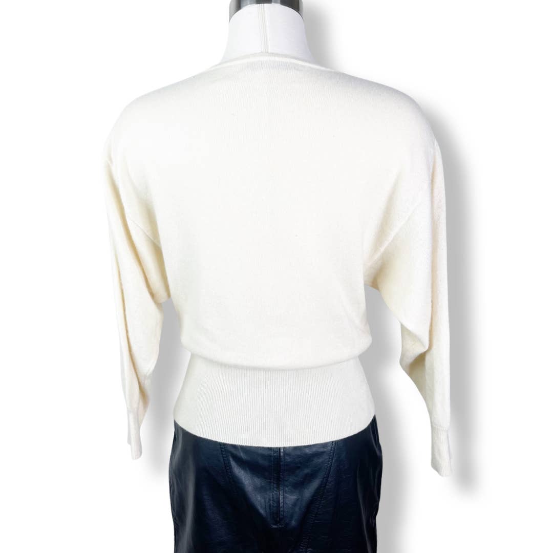 Saks Fifth Avenue1990s Vintage Cashmere Beaded Dolman Sleeve Ivory Saks Fifth Avenue Sweater - Black Dog Vintage