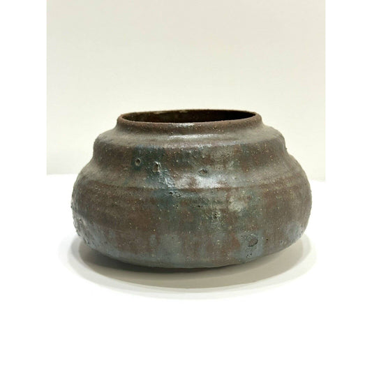 StudioStudio Art Pottery Bowl Pot Drip Glazed Signed Joan Moscato Rustic Dark Metallic - Black Dog Vintage