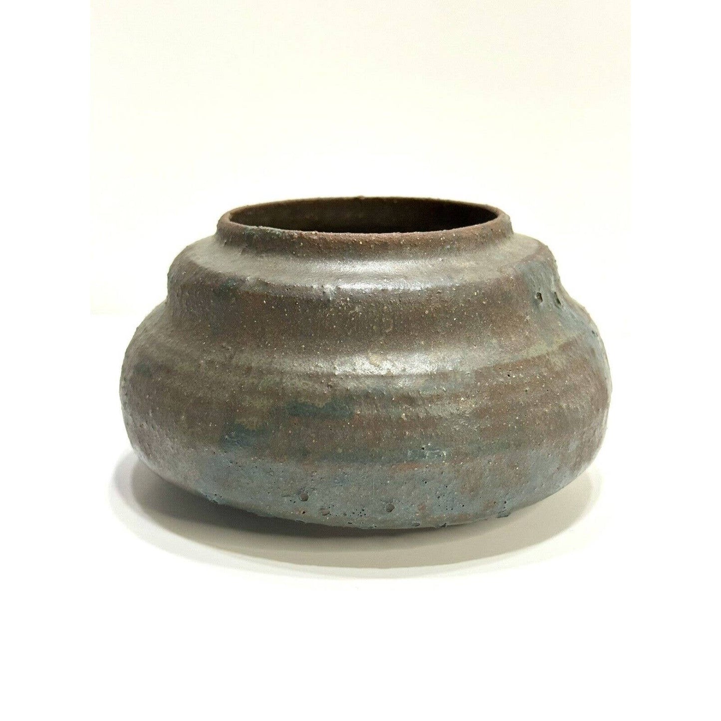 StudioStudio Art Pottery Bowl Pot Drip Glazed Signed Joan Moscato Rustic Dark Metallic - Black Dog Vintage