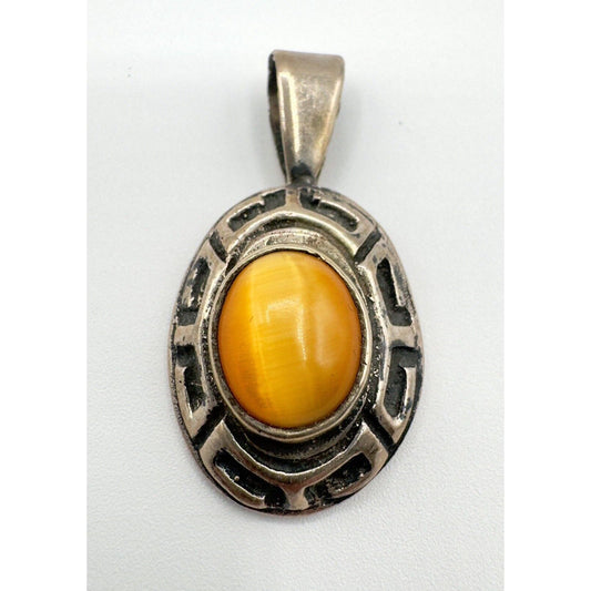 UnbrandedSterling Silver Pendant With Moonglow Glass Cabochon. Unmarked Tested 1.5”x.75” - Black Dog Vintage