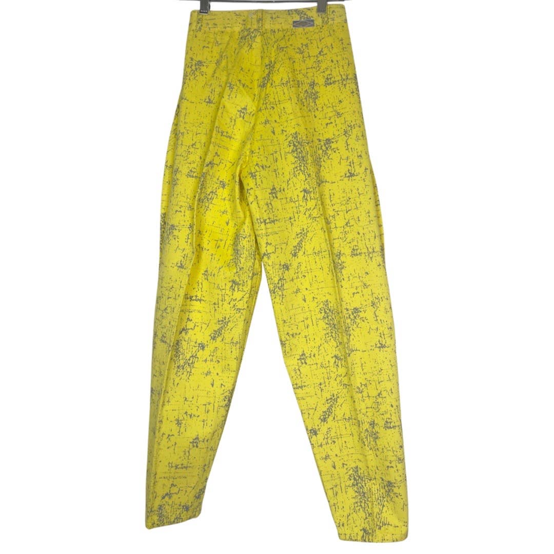 Via SatelliteRetro Yellow Grey Splatter Pattern Pleated Deadstock 1980s Pants Via Satellite - Black Dog Vintage